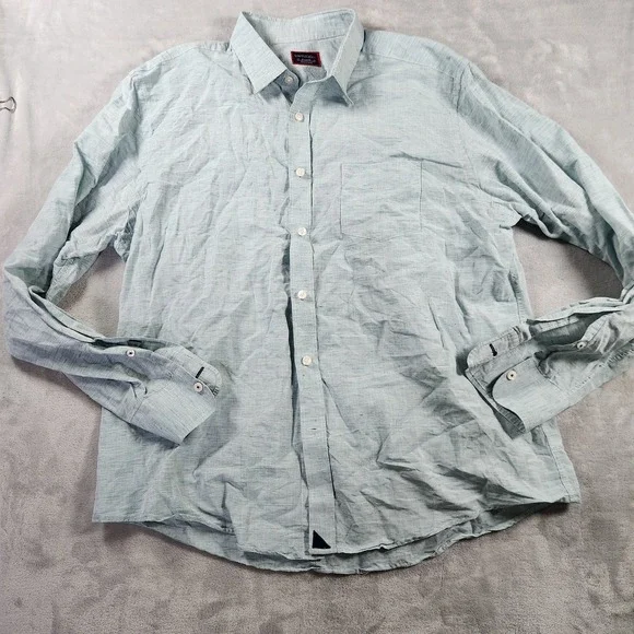 UNTUCKit Shirt Mens XL Green Long Sleeve Linen Blend Button Up Wrinkle Casual - Picture 1 of 8
